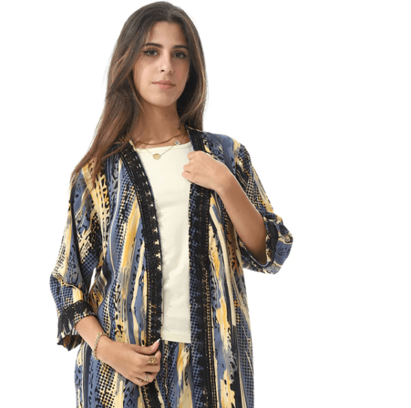 Set Of 3 Robe, Top & Pants Pajama Set for Women - Yellow