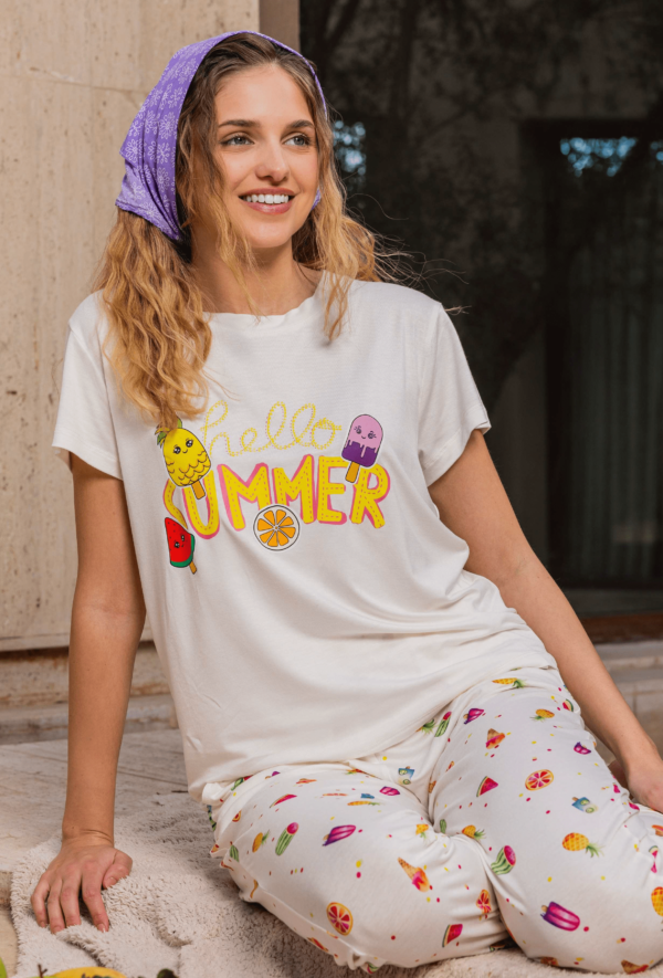Hello Summer 🍉🍊🍍🍦بيجامة بنطلون