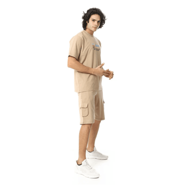 طقم بيجامة صيفي رجالي مطبوع - بيج